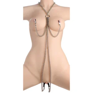 XR Brands | Master Series | Collar Nipple Clit Clamp Set at MyBestOrgasm.sex