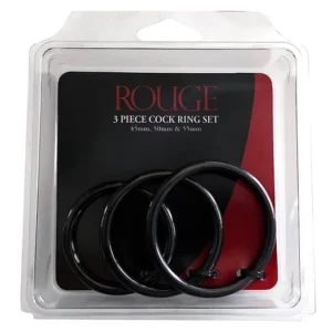 ROUGE Black 3-Piece Stainless Steel Cock Ring Set at My Best Orgasm