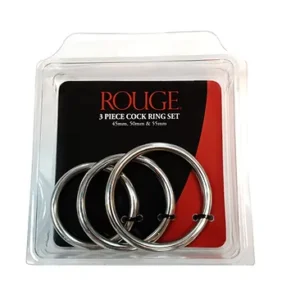 ROUGE Silver 3-Piece Stainless Steel Cock Ring Set at My Best Orgasm