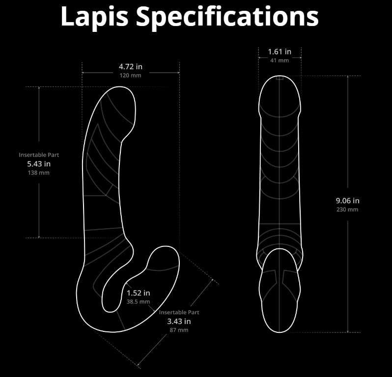 Specifications of the Lovense Lapis double-ended vibrating strapless strap-on | My Best Orgasm