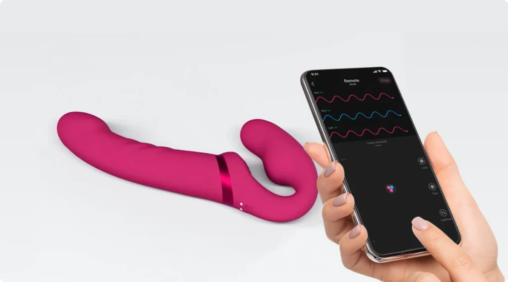 Lovense Lapis App-controlled double-ended vibrating strapless strap-on at My Best Orgasm