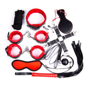 Ple'Sur 14pc Deluxe Bondage Kit - Black & Red