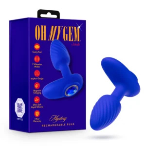 Blush Novelties Oh My Gem Mystery 4-inch Vibrating Butt Plug | Blue with Sapphire Gem Base