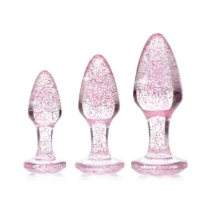 XR Brands Booty Sparks Glitter Gem Pink Anal Plug Set