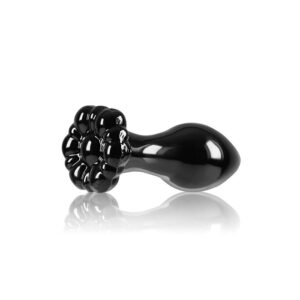 NS Novelties Crystal Flower Glass Butt Plug - Black