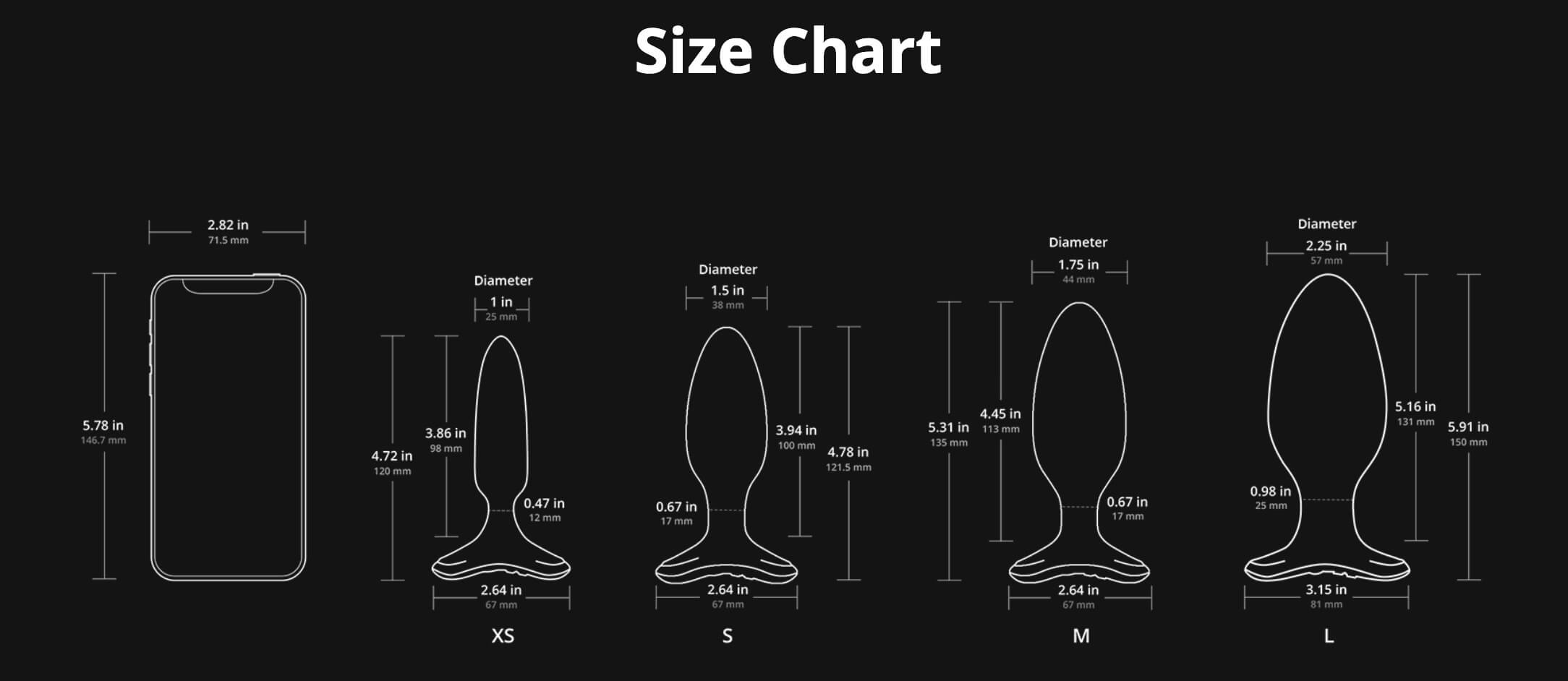 Lovense | Hush 2 Remote-Controlled Vibrating Butt Plugs Size Chart