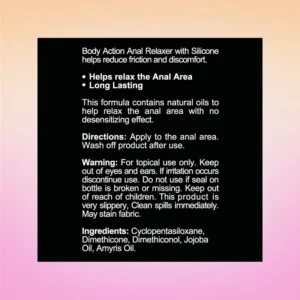 Body Action Anal Relaxer Silicone Lubricant Label
