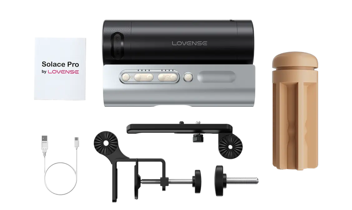 Lovense | Solace Pro AI Powered Blowjob Machine Thrusting Masturbator for Men - What's In the Box