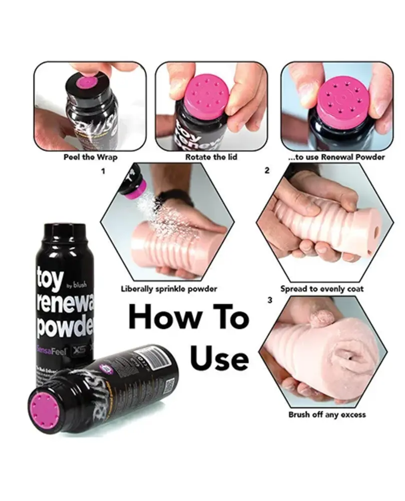 Blush Novelties Sex Toy Renewal Powder - Refreshes Toys Made From TPE - How to Use