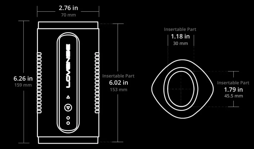 Lovense Calor Bluetooth Remote Control Pocket Pussy - Dimensions