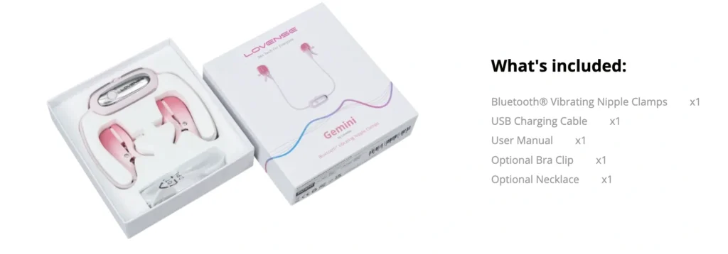 Lovense Gemini App-Controlled Vibrating Nipple Clamps - What's Included